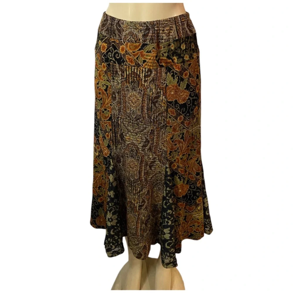 Y2K Flare Midi Skirt Patchwork Floral Paisley Multicolor Fairycore Size S/M - Picture 2 of 9